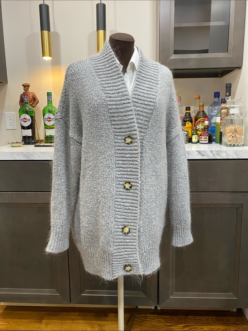 Zara Gray Oversized Shawl Collar Cardigan Sweater eyelash wool cozy warm knit